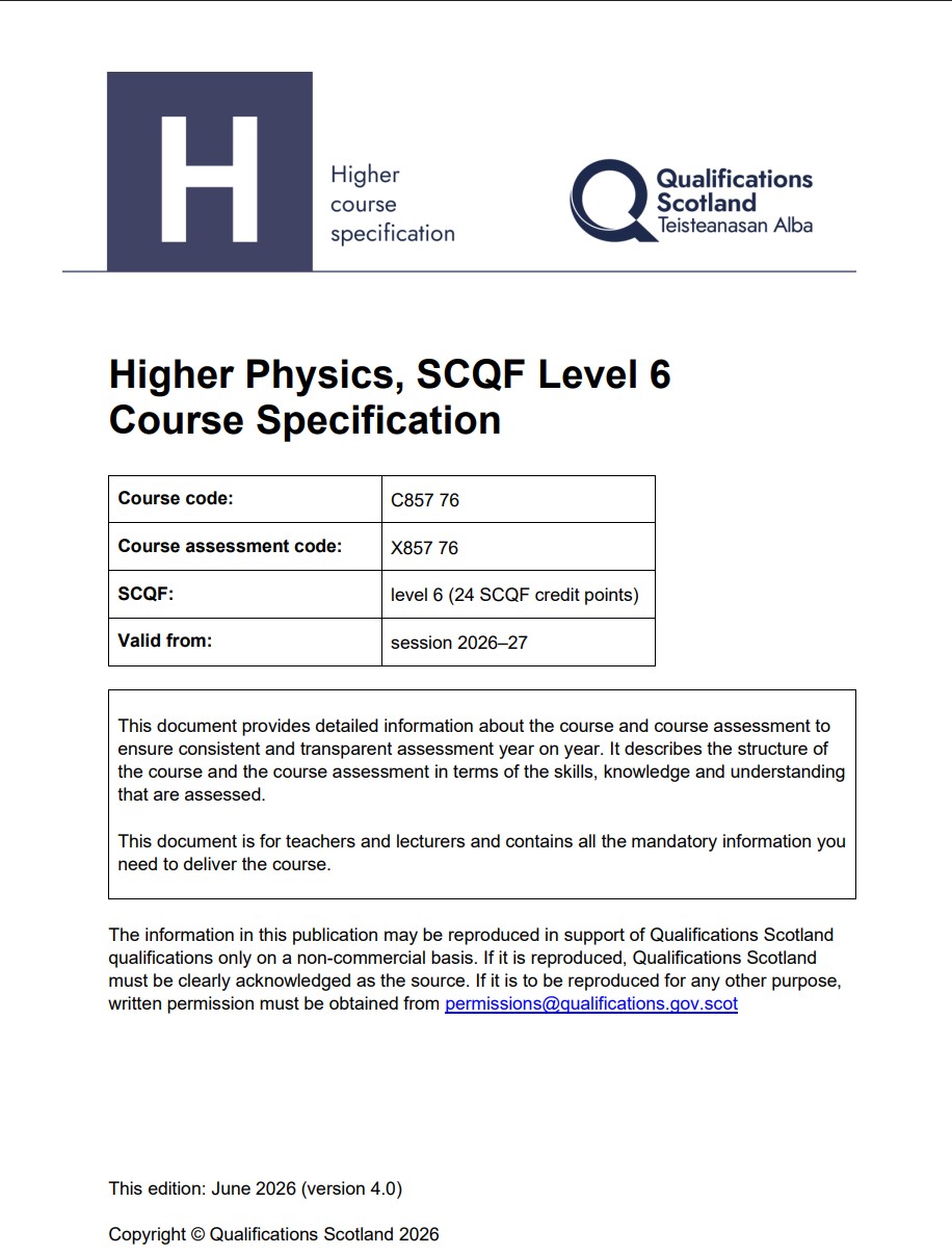 Higher course specification cover